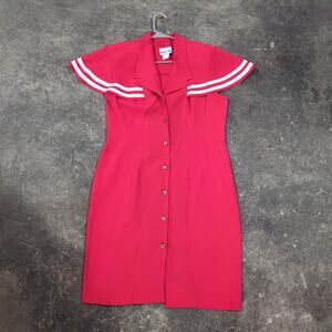 Vintage Studio 36 Dress Womens 14 Red Button Up 80s Retro Cottage Cape